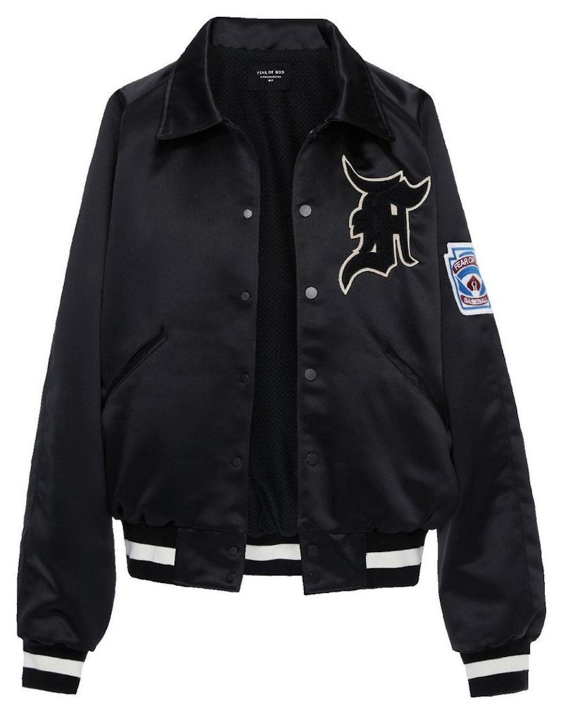 FEAR OF GOD Satin MANUEL Baseball Coaches Jacket Black