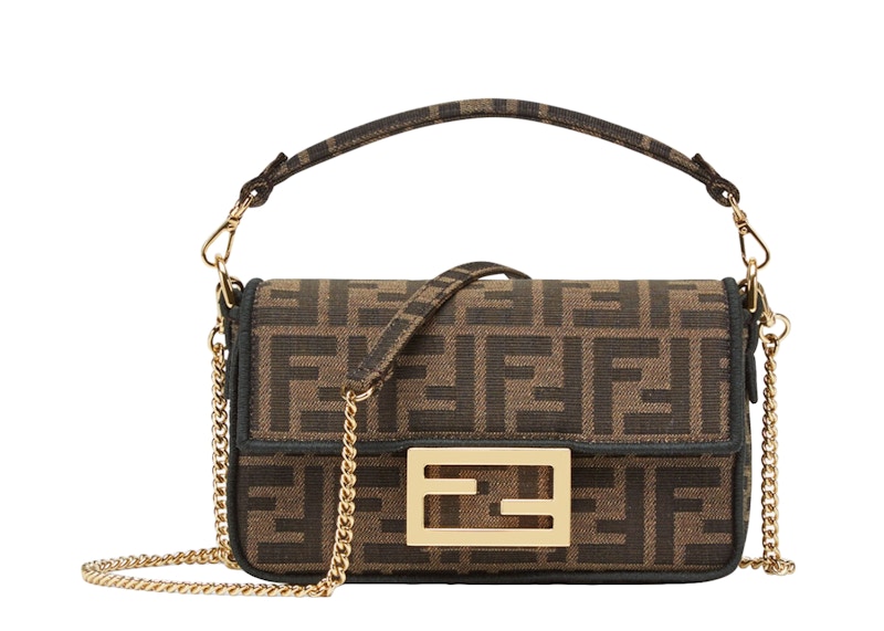 Fendi Baguette Mini Jacquard FF Fabric Bag Brown in Fabric with