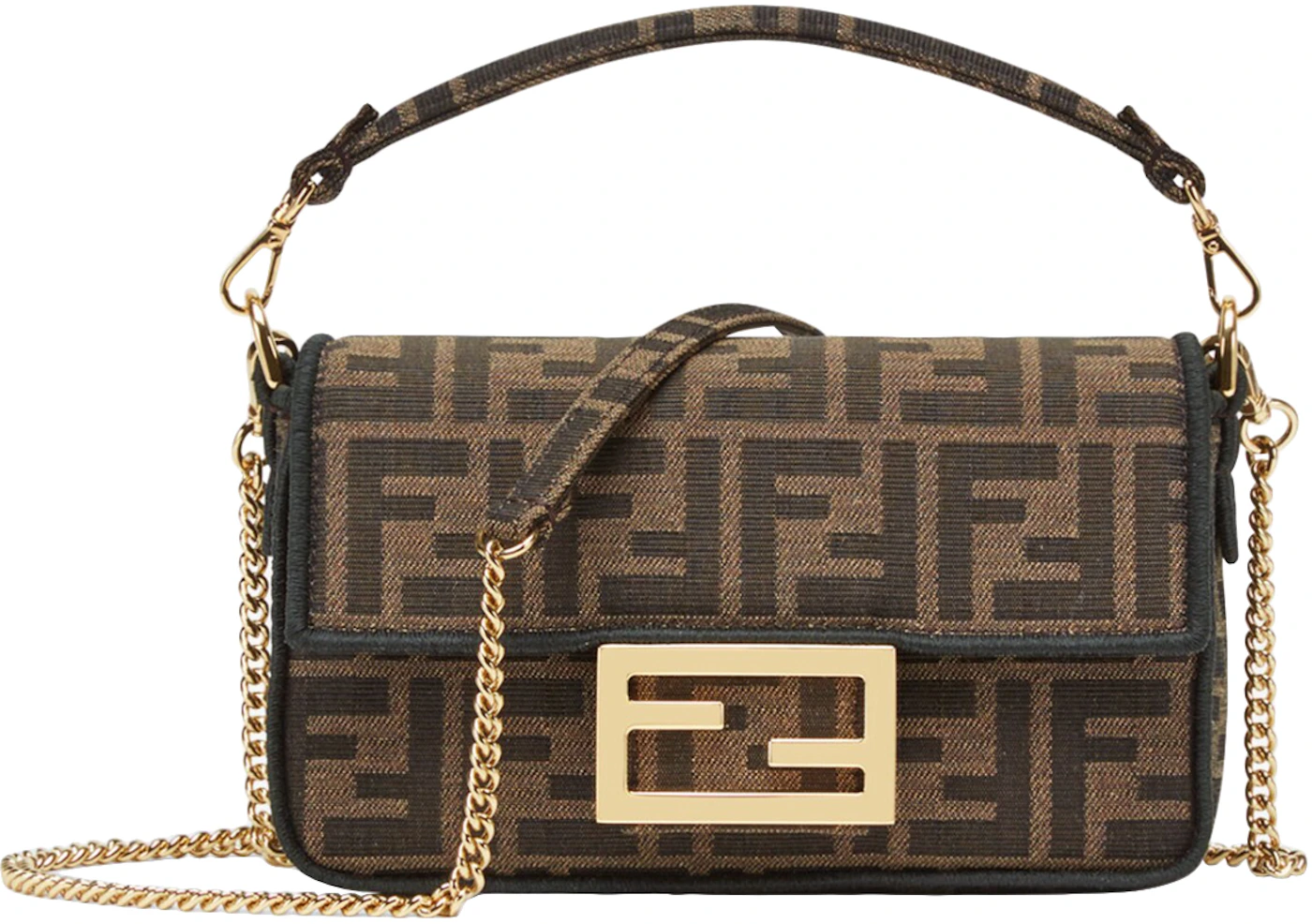 Fendi FF Logo Mini Baguette Brown Fabric Bag