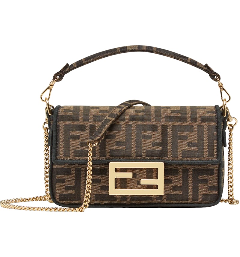 Fendi Baguette Mini Jacquard FF Stofftasche Braun in Fabric with