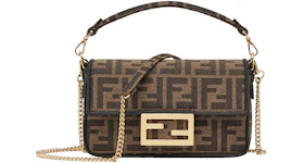Fendi Baguette Mini Jacquard FF Fabric Bag Brown