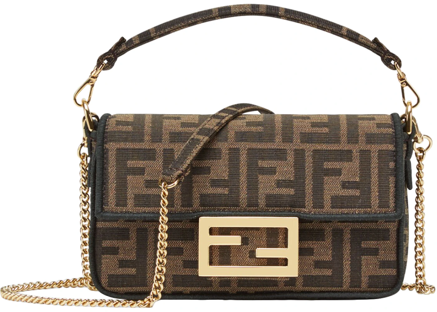 Fendi Baguette Mini Jacquard FF Fabric Bag Brown in Fabric with