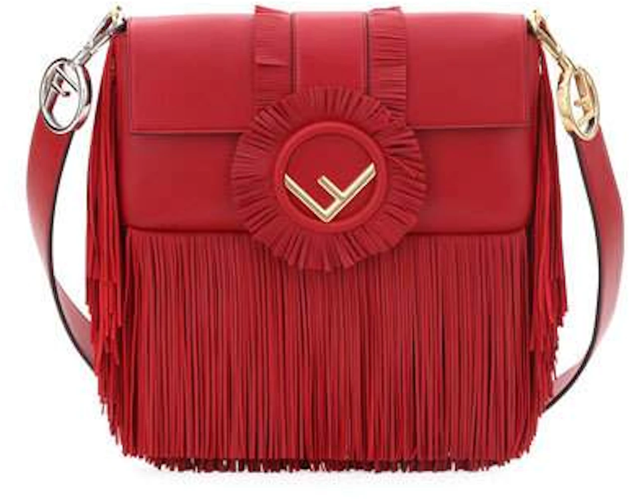 Fendi Baguette Shoulder Seal Nappa Fringe Red in Leather with Mixed ...