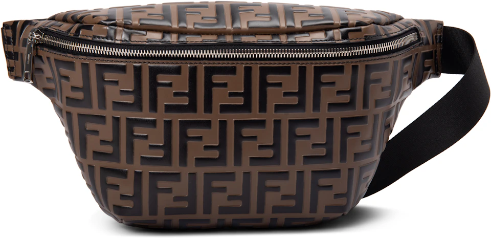 Fendi Belt Embossed Tobacco Black in Leather with Silver-tone