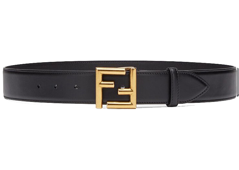 Fendi Belt FF Buckle Black in Leather with Gold-tone - US