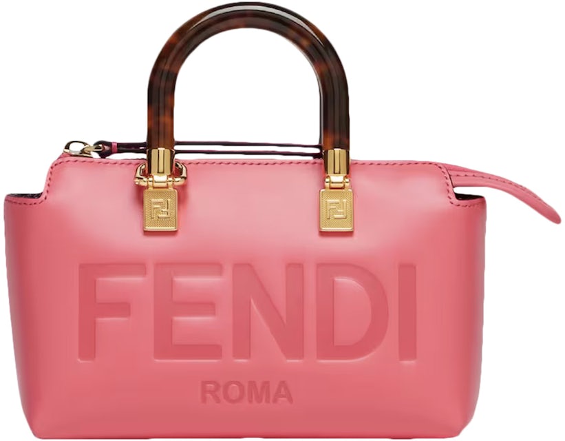 By The Way Mini - Light green canvas small Boston bag with Fendi Roma  embroidery