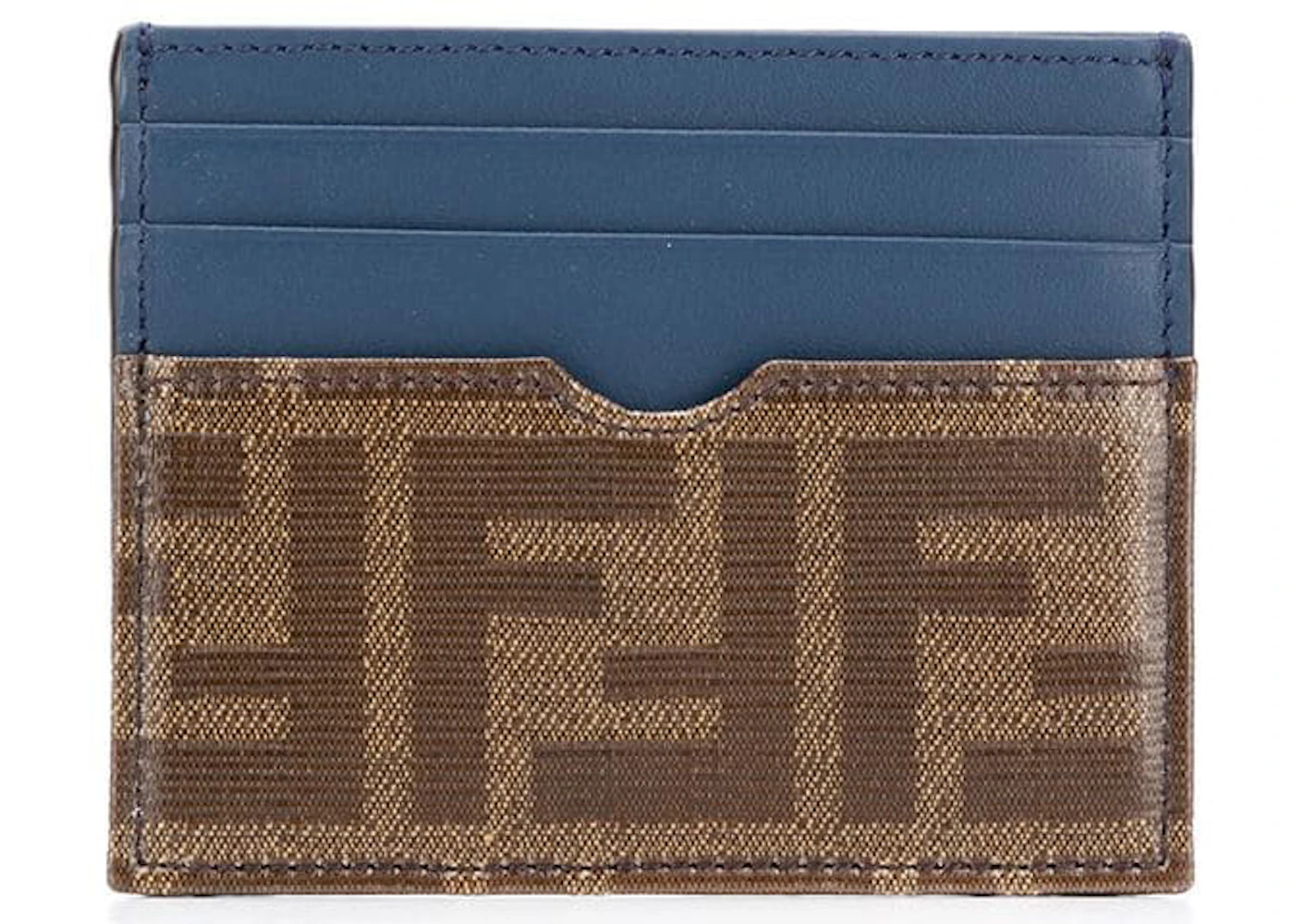 Fendi Card Holder FF Brown/Blue in Cotton/Polyurethane/Leather - US