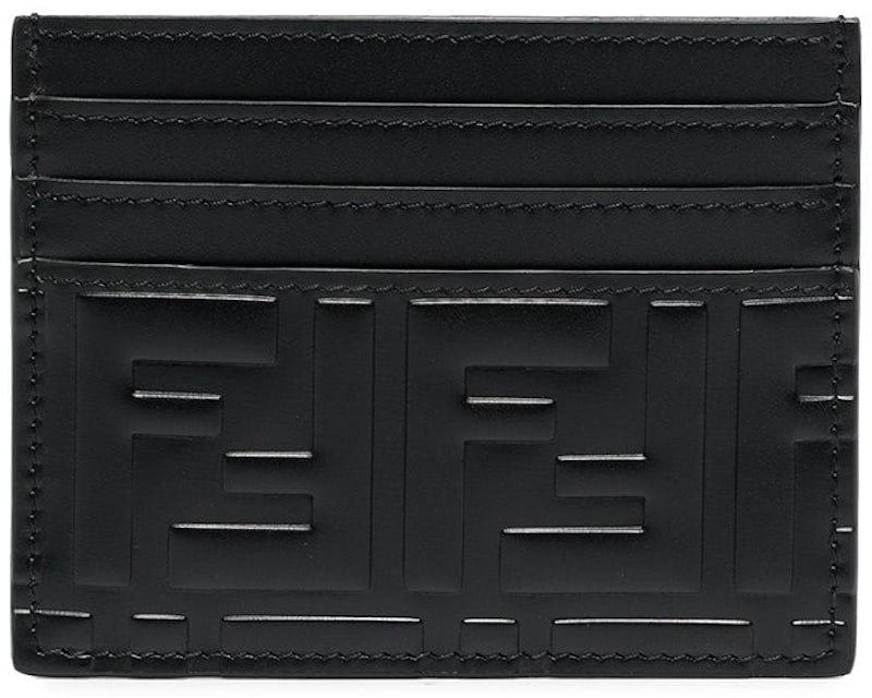 Fendi Embossed Logo Detail Leather Card Holder In Black