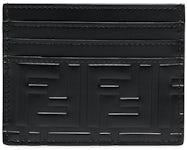 Fendi Cardholder FF Motif Embossed Leather (6 Card Slot) Black