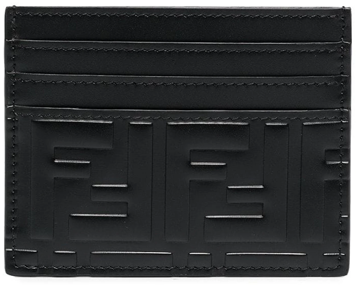 Fendi Cardholder FF Motif Embossed Leather (6 Card Slot) Black in