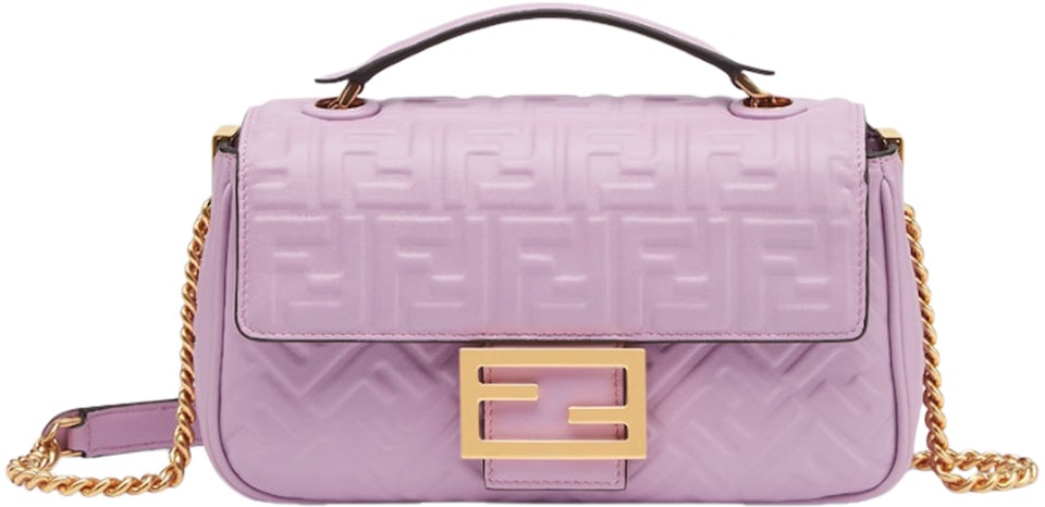Fendi Chain Baguette Midi 3D FF Motif Lilac in Lamb Leather with