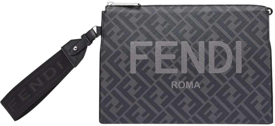 Fendi Logo Ff Fabric Pouch in Black for Men