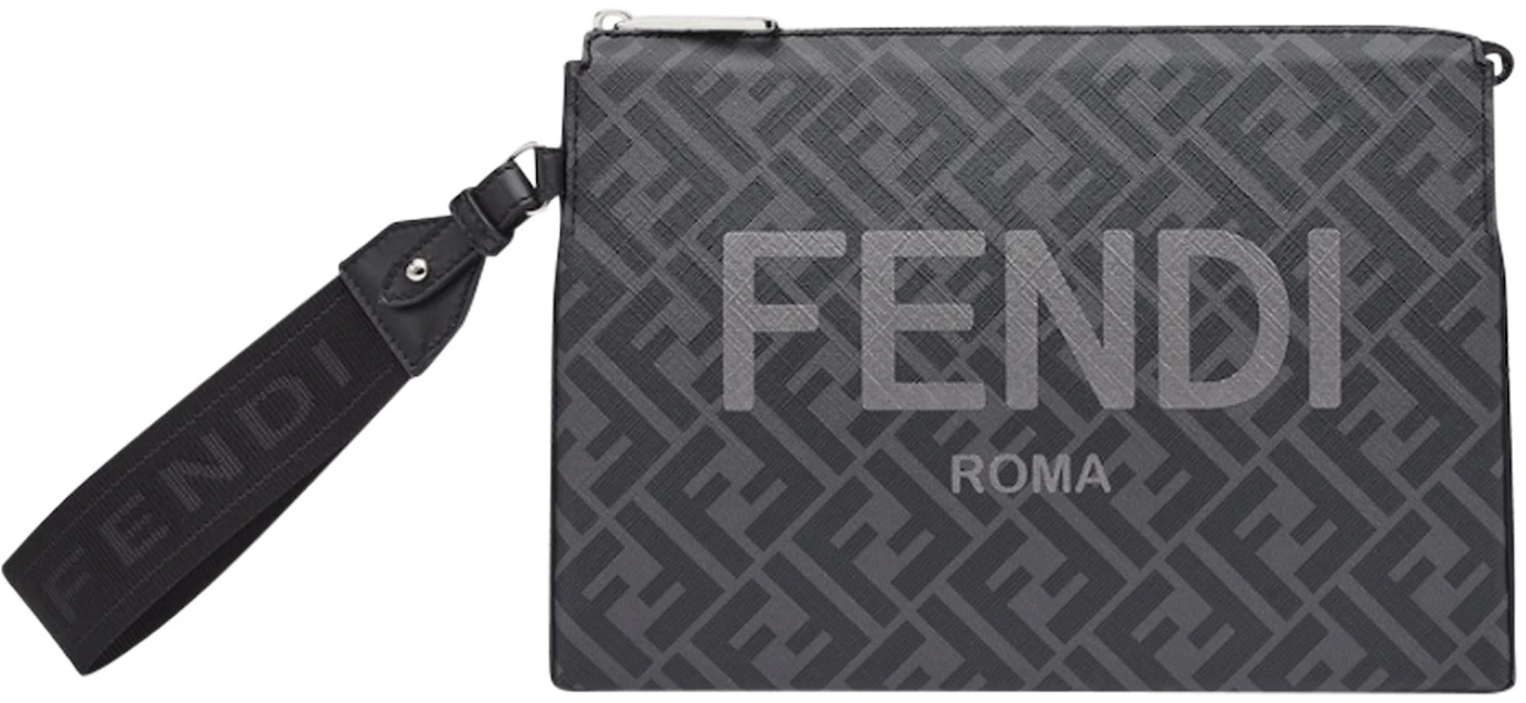 Fendi Clutch Pack FF Monogram Black/Gray in Fabric with Silver-tone - US