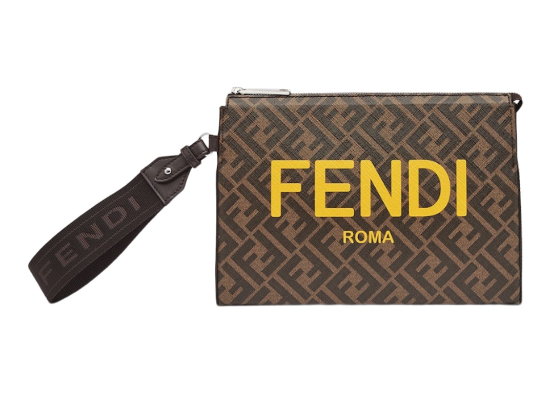 Pre-owned Fendi Clutch Pack Ff Monogram Brown/yellow