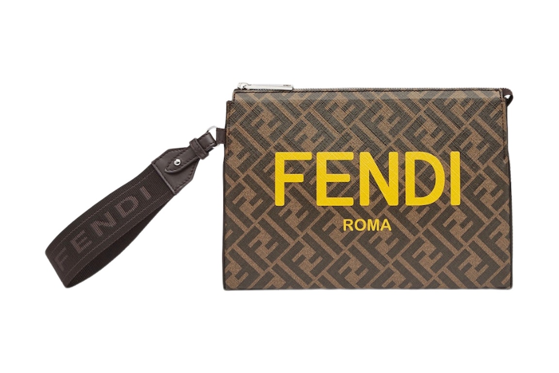 Pre-owned Fendi Clutch Pack Ff Monogram Brown/yellow