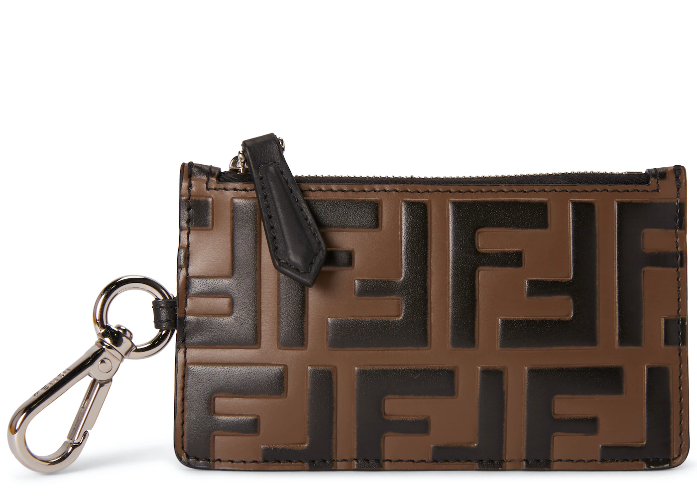 Exclamation point you are regain Fendi Coin Purse Zucca Calfskin Tobacco Black in Calfskin with Silver-tone  - US