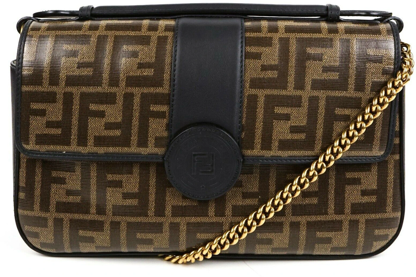 Fendi Double Shoulder Bag F Brown/Black in Coated Canvas/Leather with ...