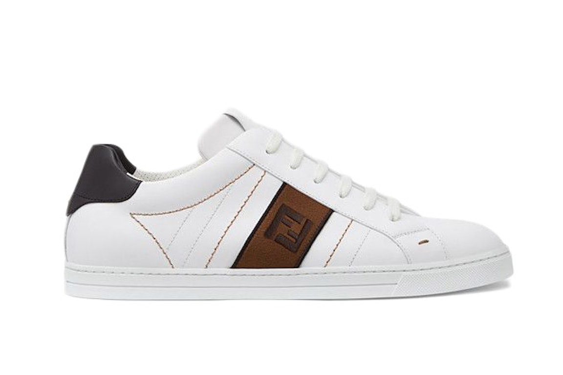 Pre-owned Fendi Ff Leather Low Top White Brown In White/brown/black