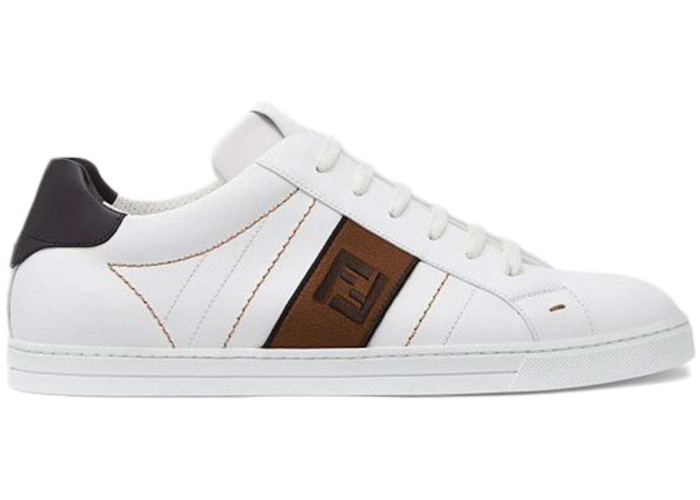 Fendi FF Leather Low Top White Brown Men's 7E1166A3XLF13TH US