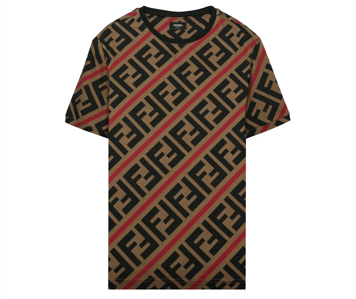 Fendi FF Monogram Printed T-shirt Brown/Red Men's - SS21 - US