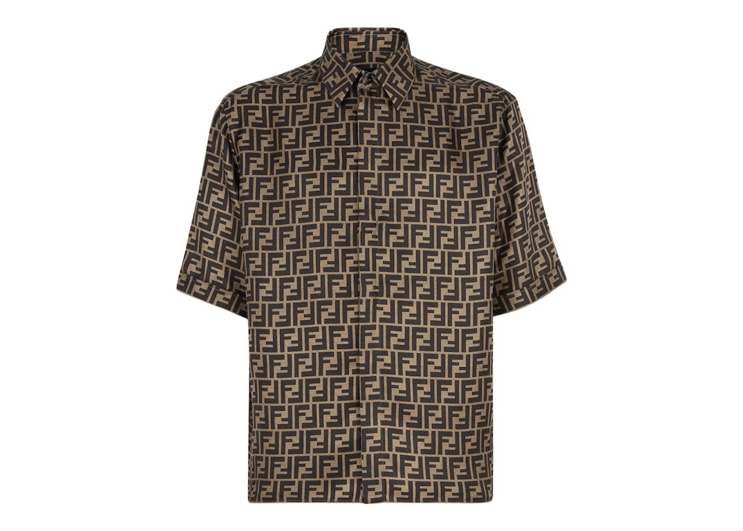 Pre-owned Fendi Ff Motif Silk Shirt Brown/tobacco