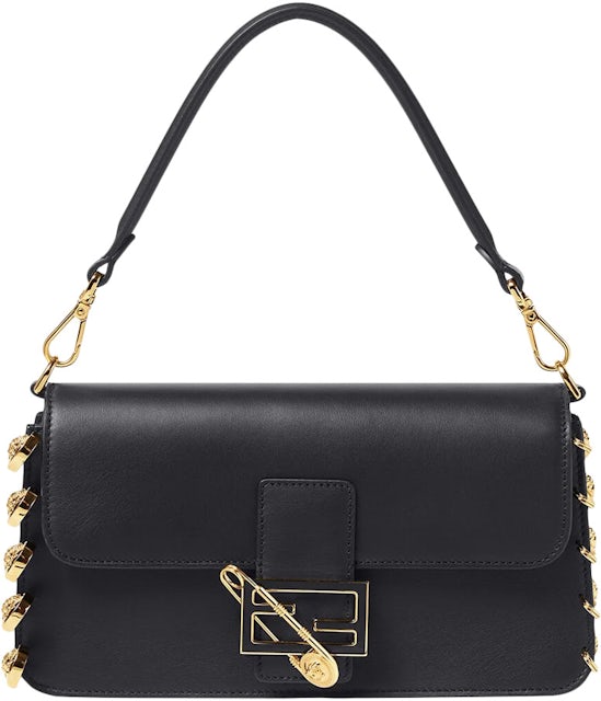 Fendi Flat Baguette Crossbody Bag Mini Black in Leather with Gold-tone - US