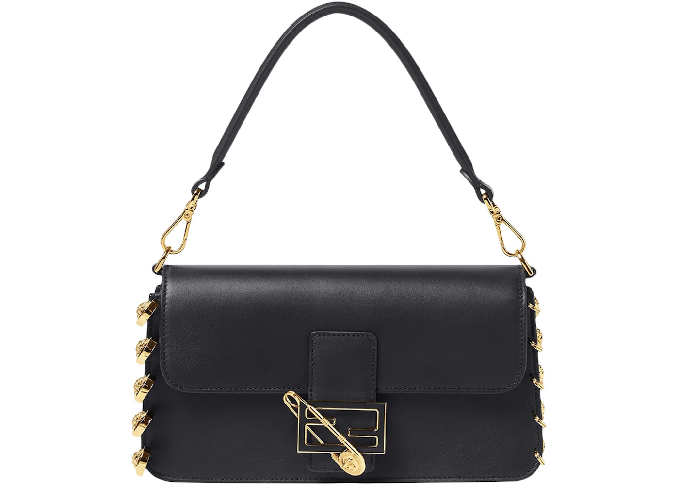 Fendi Fendace Baguette Shoulder Bag Black in Leather with Gold-tone - US