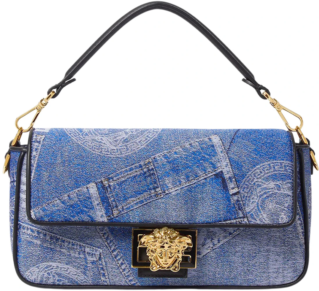 Fendi Denim Floral Embellished Baguette Bag - Blue Shoulder Bags