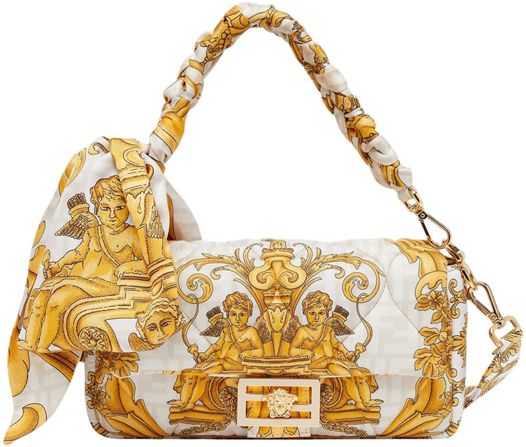 Fendi Fendace Baguette White in Silk/Polyester with Gold-tone - US