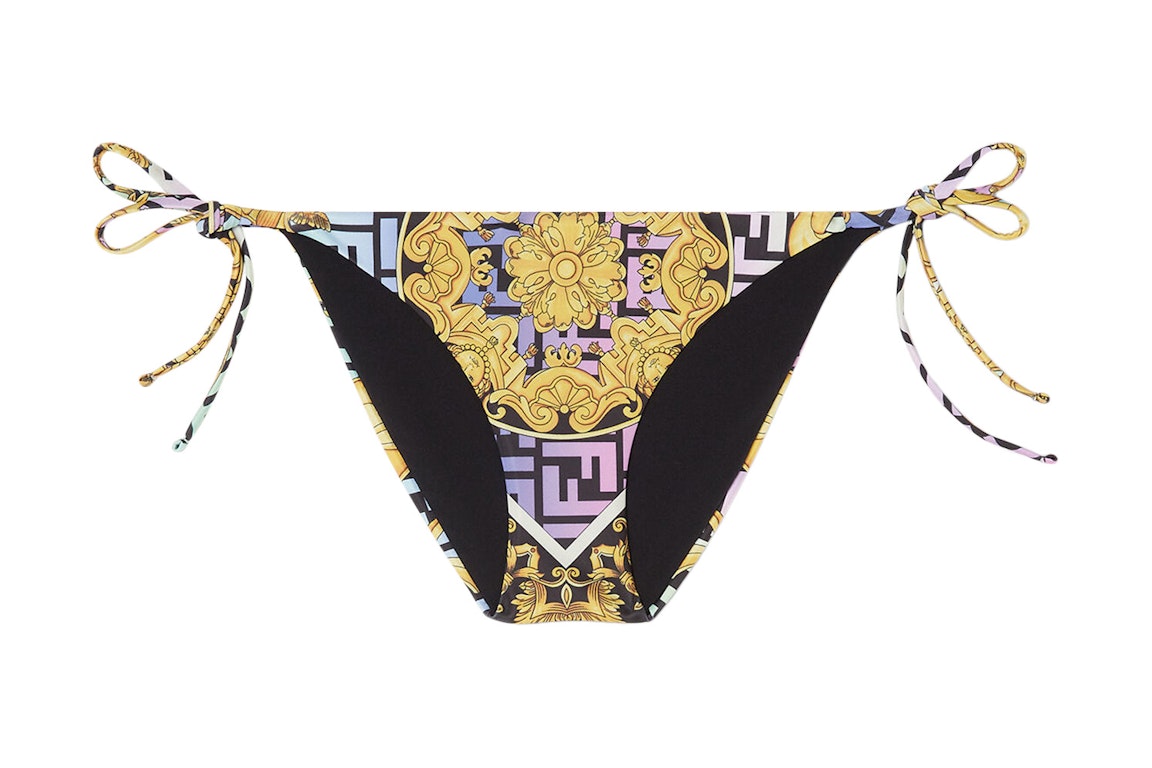Pre-owned Fendi Fendace Baroque Bikini Bottoms Gold/multi