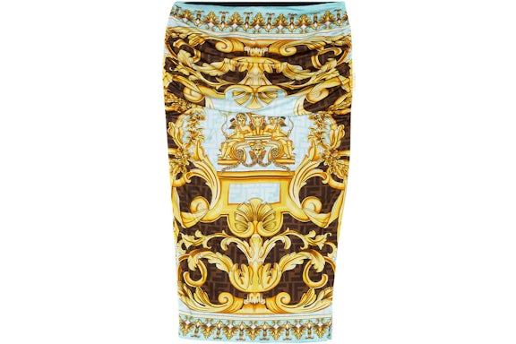 Fendi Fendace Baroque Ruched Midi Skirt Gold/Blue