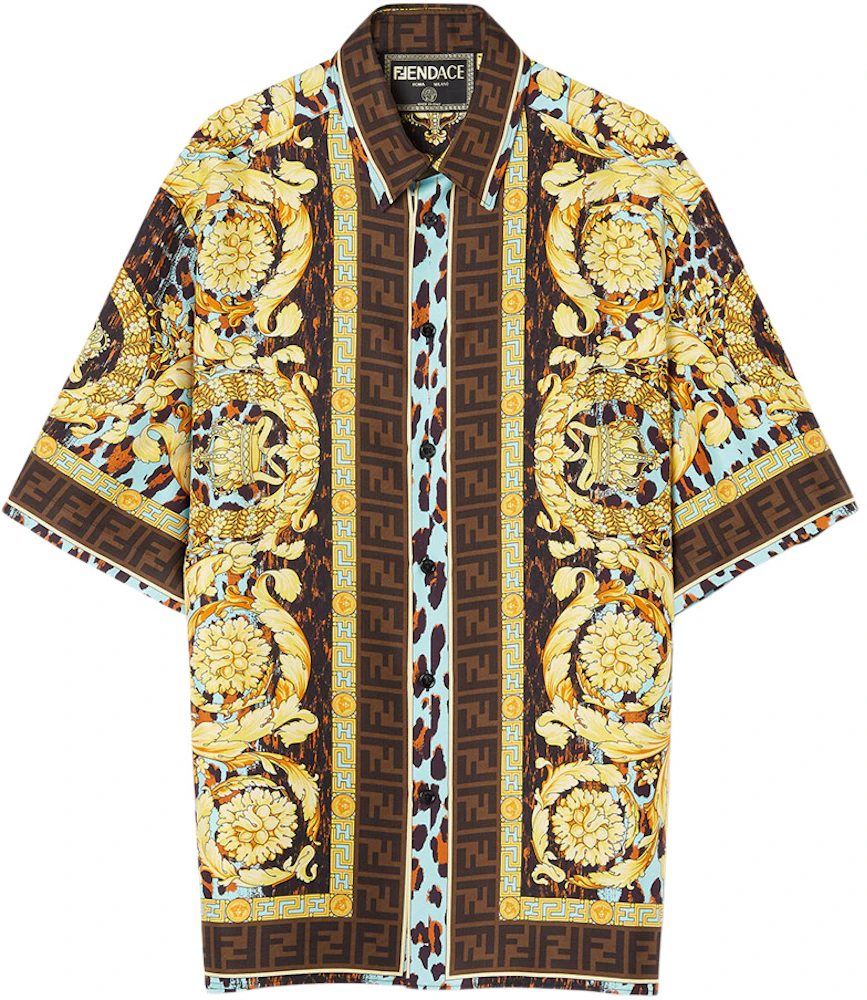 Fendi Fendace Baroque Silk (SS) Shirt Gold/Blue Men's - SS22 - US