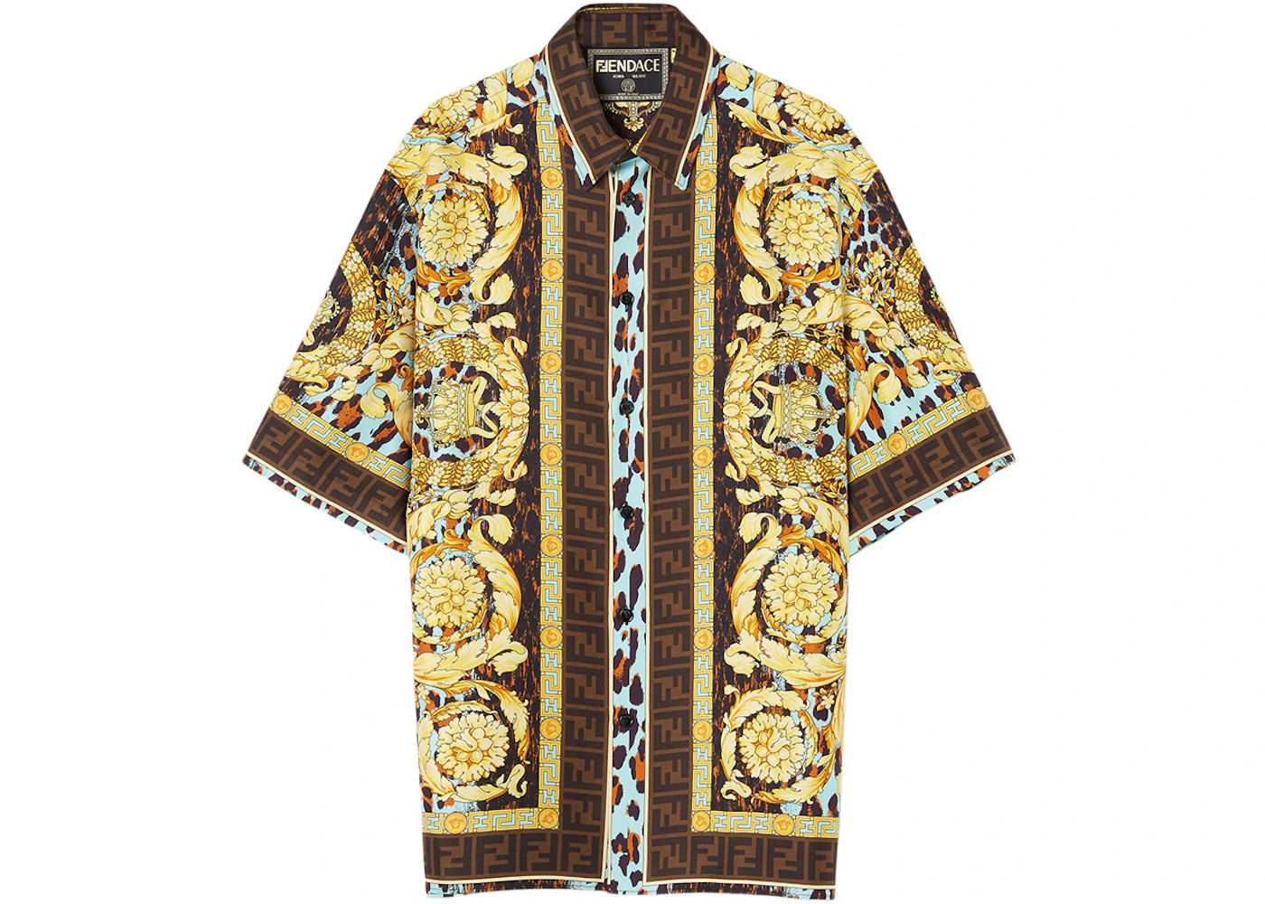 Fendi Fendace Baroque Silk (SS) Shirt Gold/Blue Men's - SS22 - US