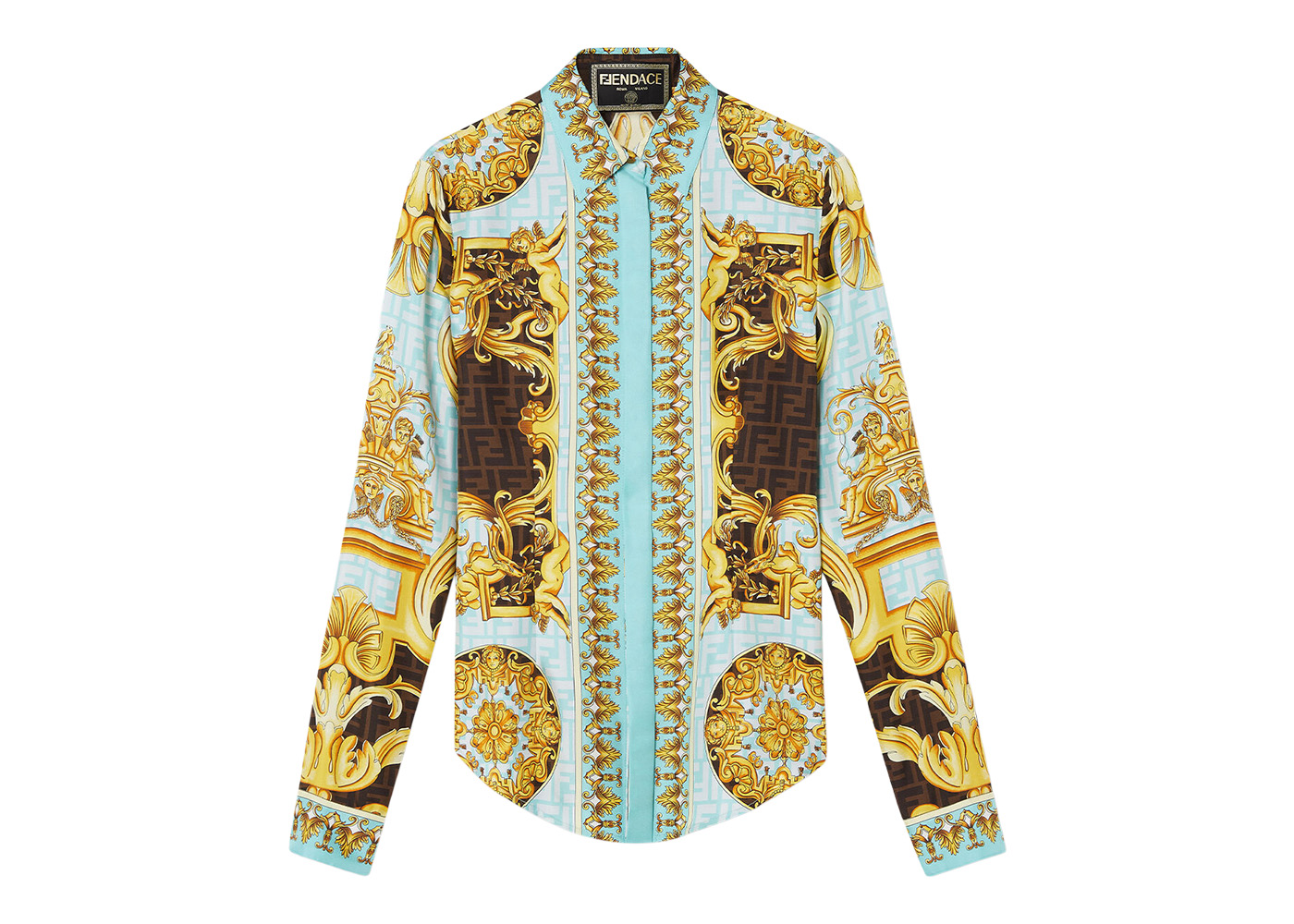 Fendi Fendace Baroque Silk Shirt Gold/Blue