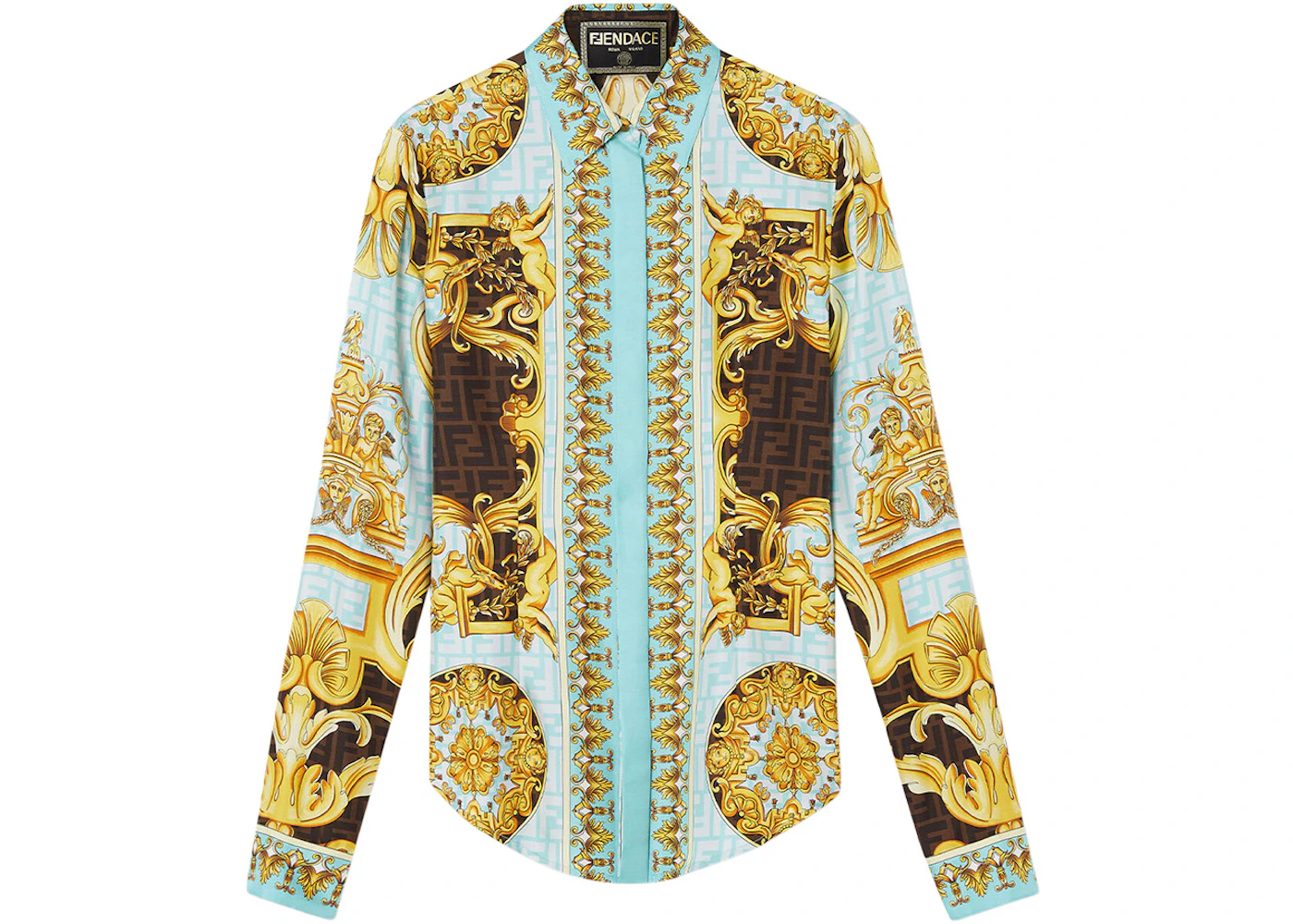 Fendi Fendace Baroque Silk Shirt Gold/Blue - SS22 - DE