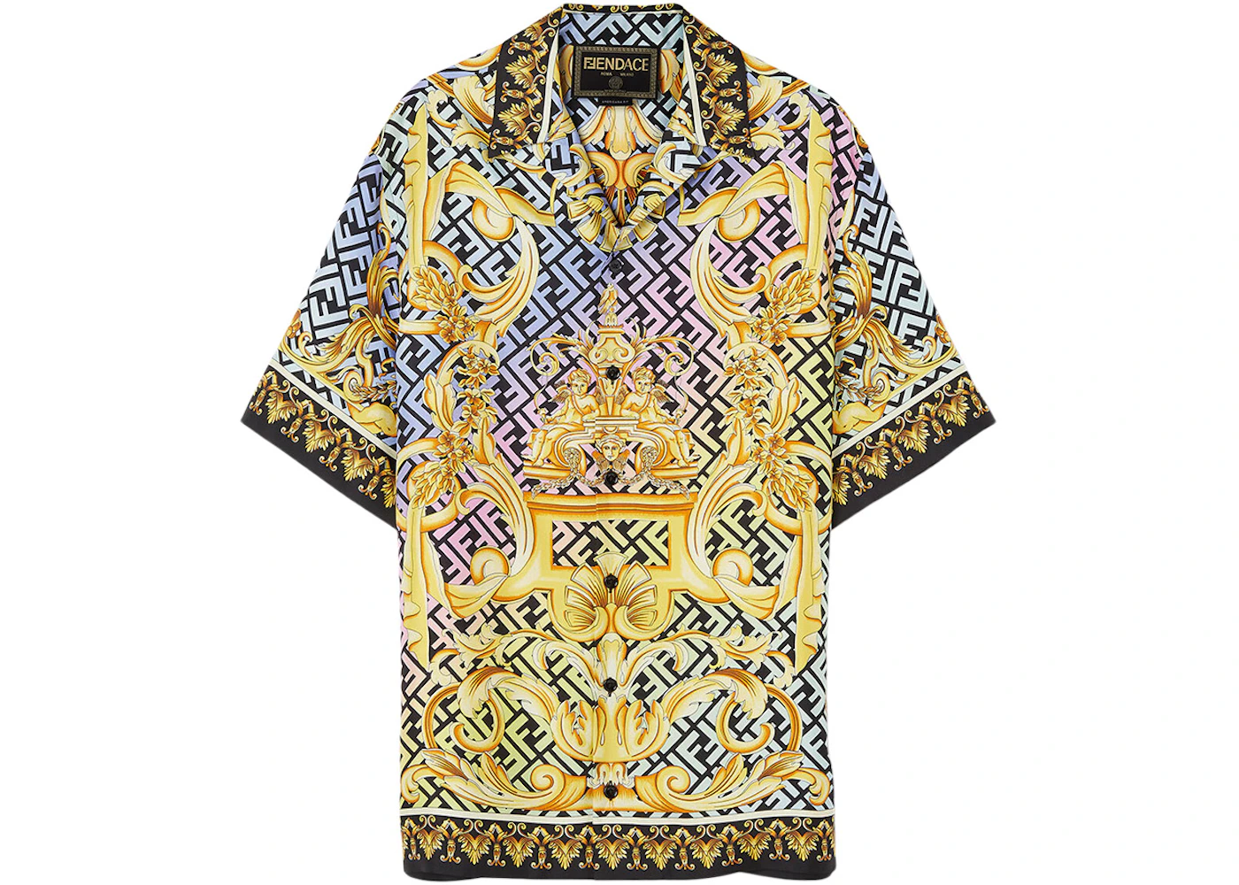 Fendi Fendace Baroque Silk Shirt Gold/Multi Men's - SS22 - GB
