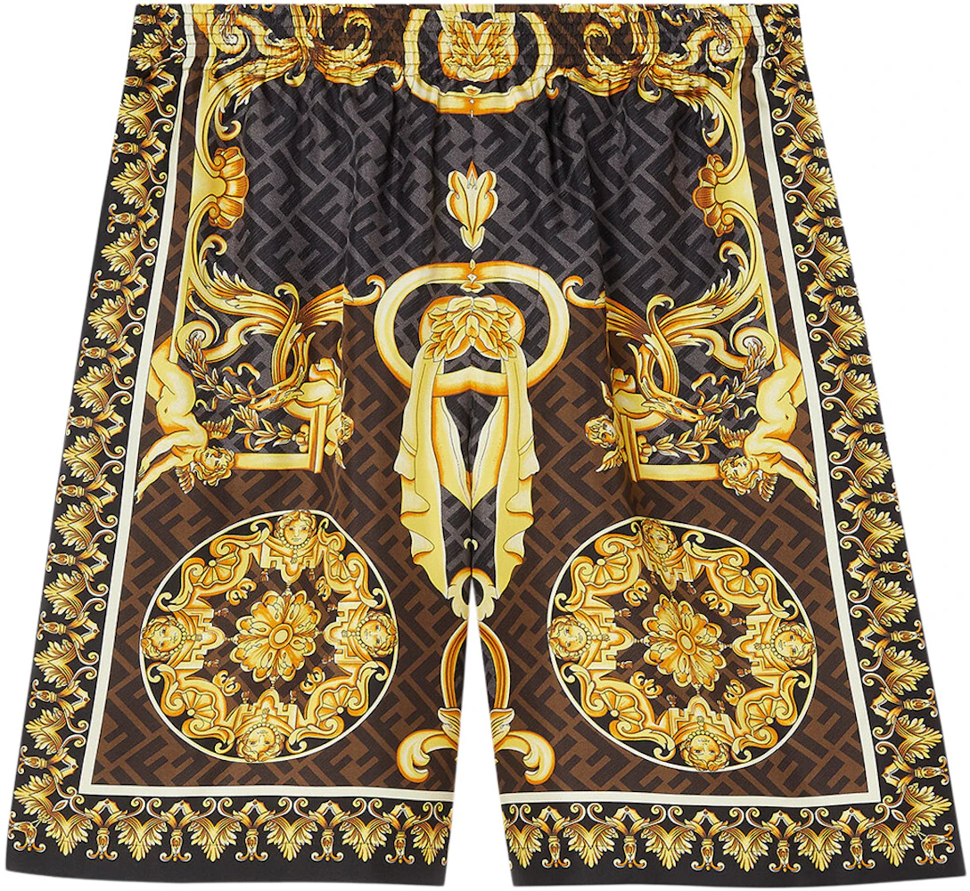 Fendi Fendace Baroque Silk Shorts Gold - SS22 Men's - US