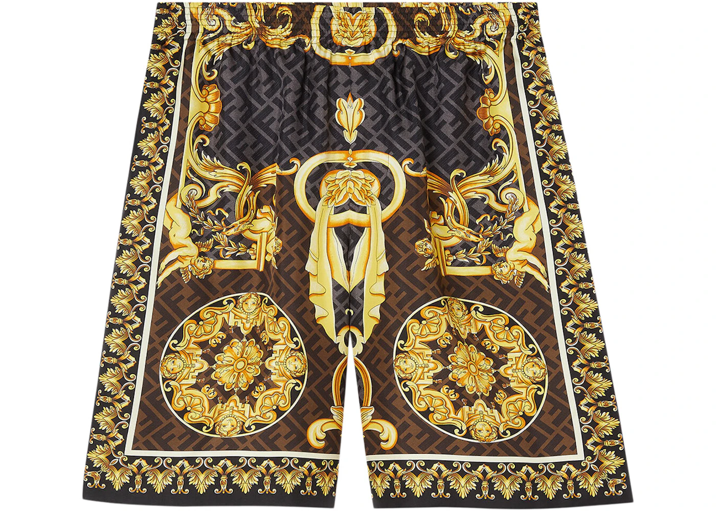 Fendi Fendace Baroque Silk Shorts Gold - SS22 Men's - US