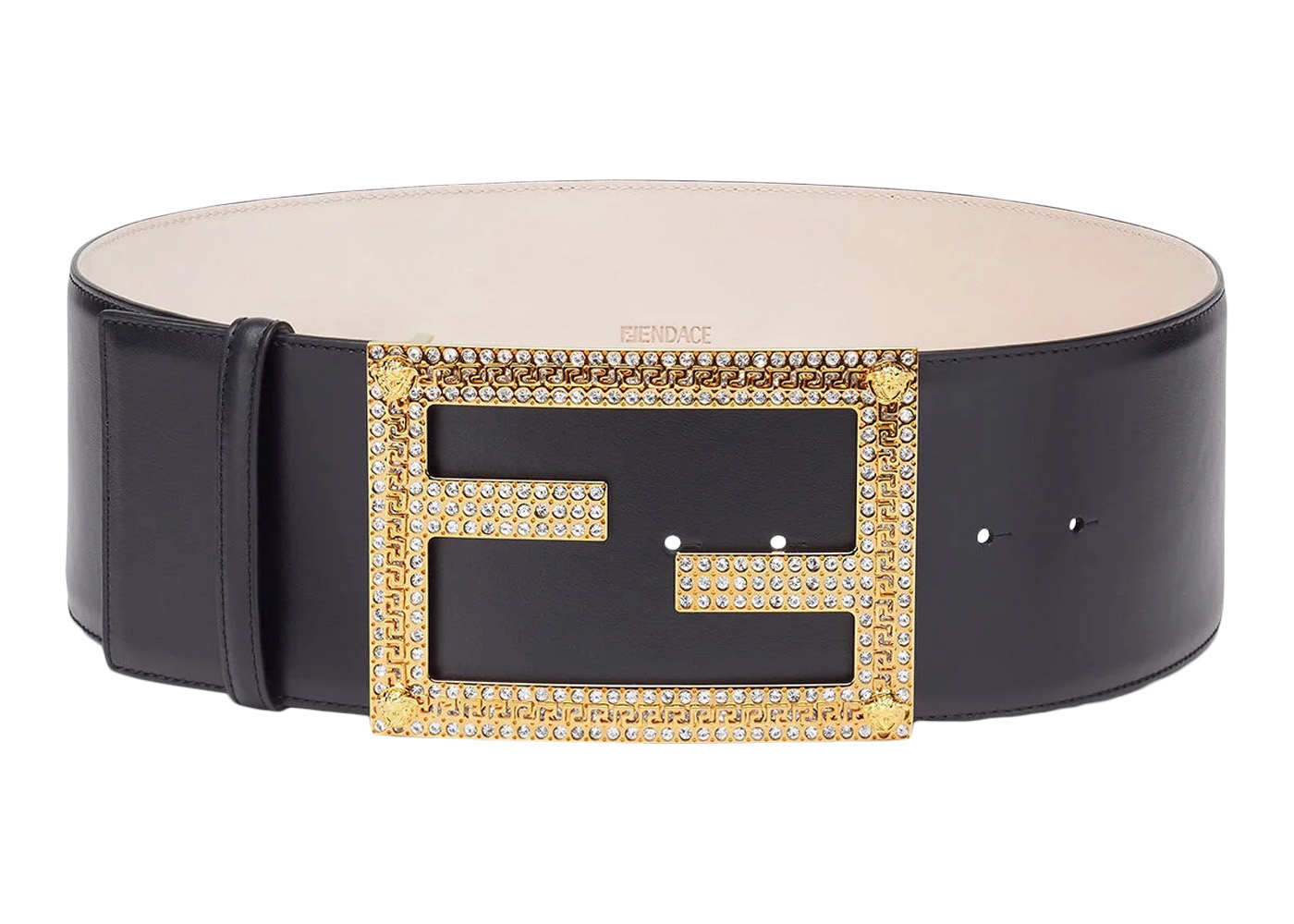 Fendi Fendace Buckle Wide Belt Black in Calfskin Leather with Gold
