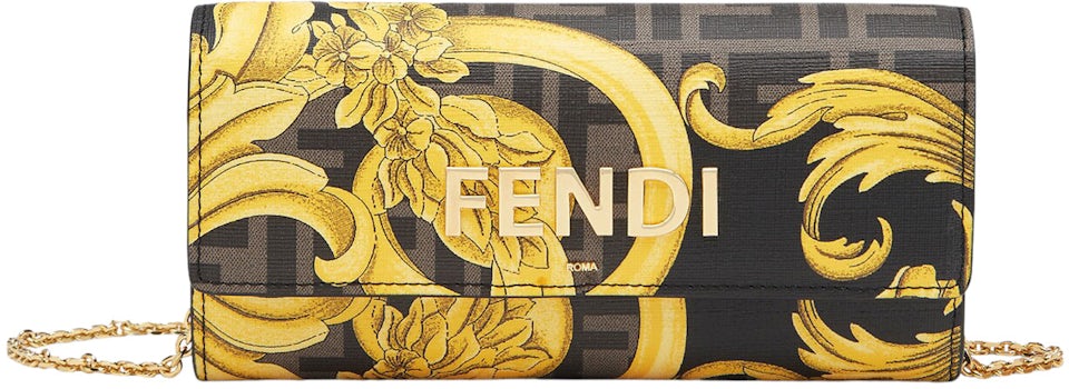 Fendi Baguette Continental Chain Wallet in Brown