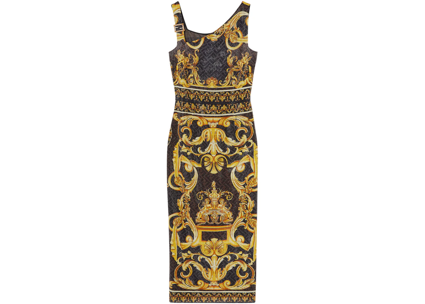 Fendi Fendace Crystal Baroque Midi Dress Gold - SS22 - US Fendi Fendace Crystal Baroque Midi Dress Gold - SS22 - US