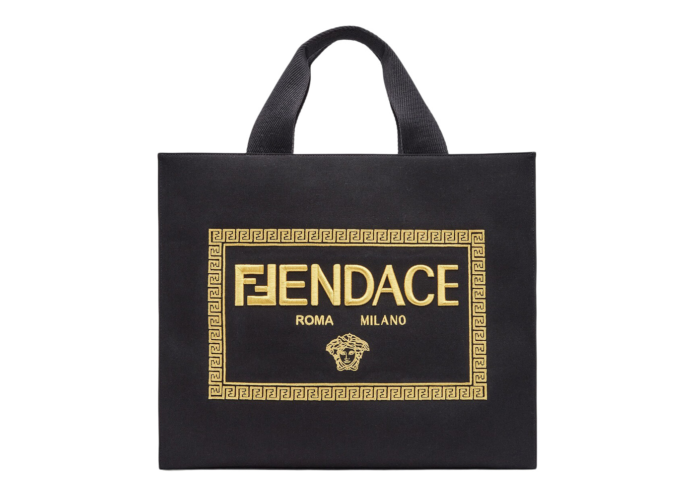 Fendi Fendace Embroidered Canvas Logo Bag Black
