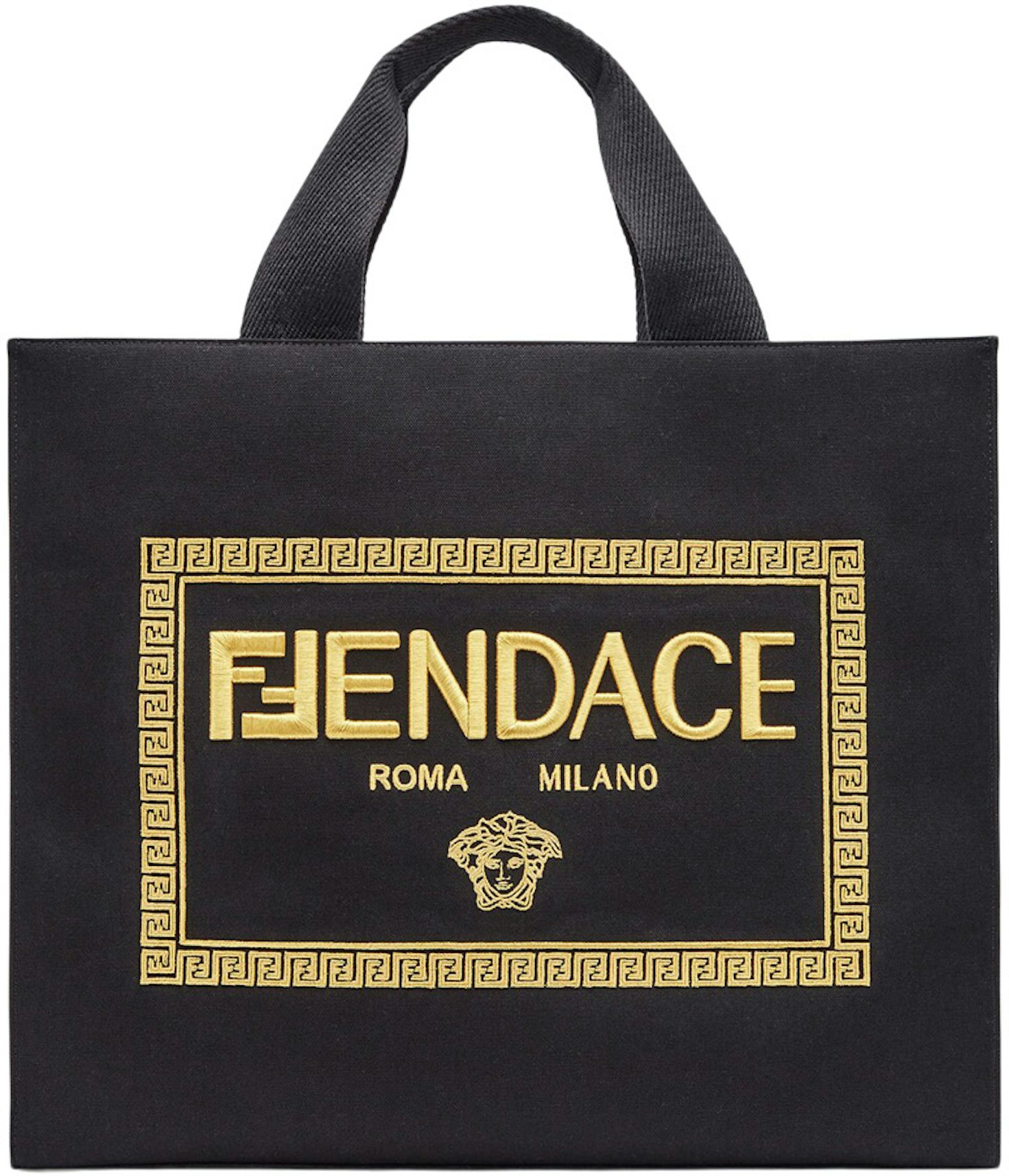 Fendi Fendace Embroidered Canvas Logo Bag Black in Cotton