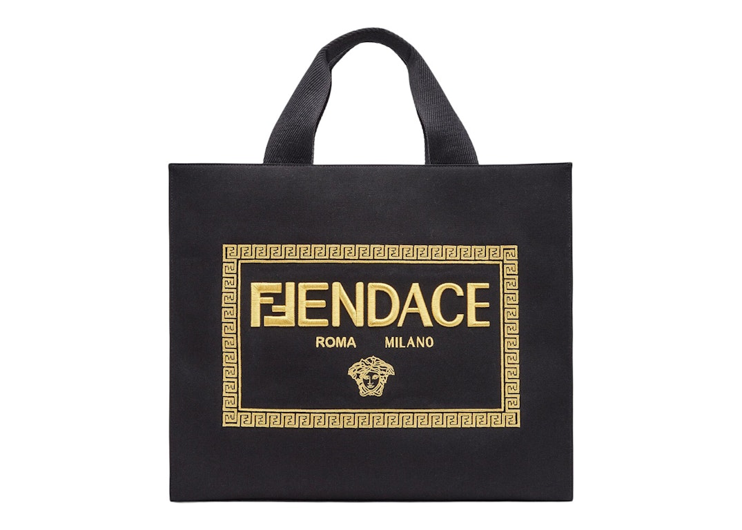 Pre-owned Fendi Fendace Embroidered Canvas Logo Bag Black