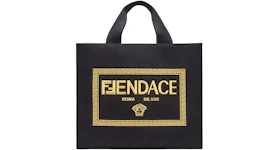 Fendi Fendace Embroidered Canvas Logo Bag Black