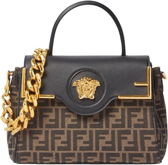New Fendi X Versace Fendace Collaboration Sunshine Black Gold Shopper Tote  Bag