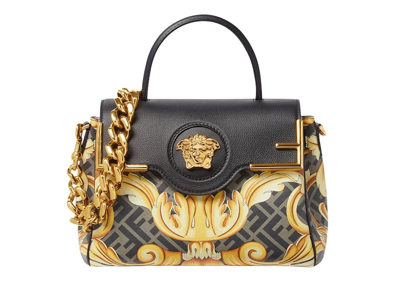 Fendi Fendace La Medusa Medium Handbag Gold Baroque in Leather