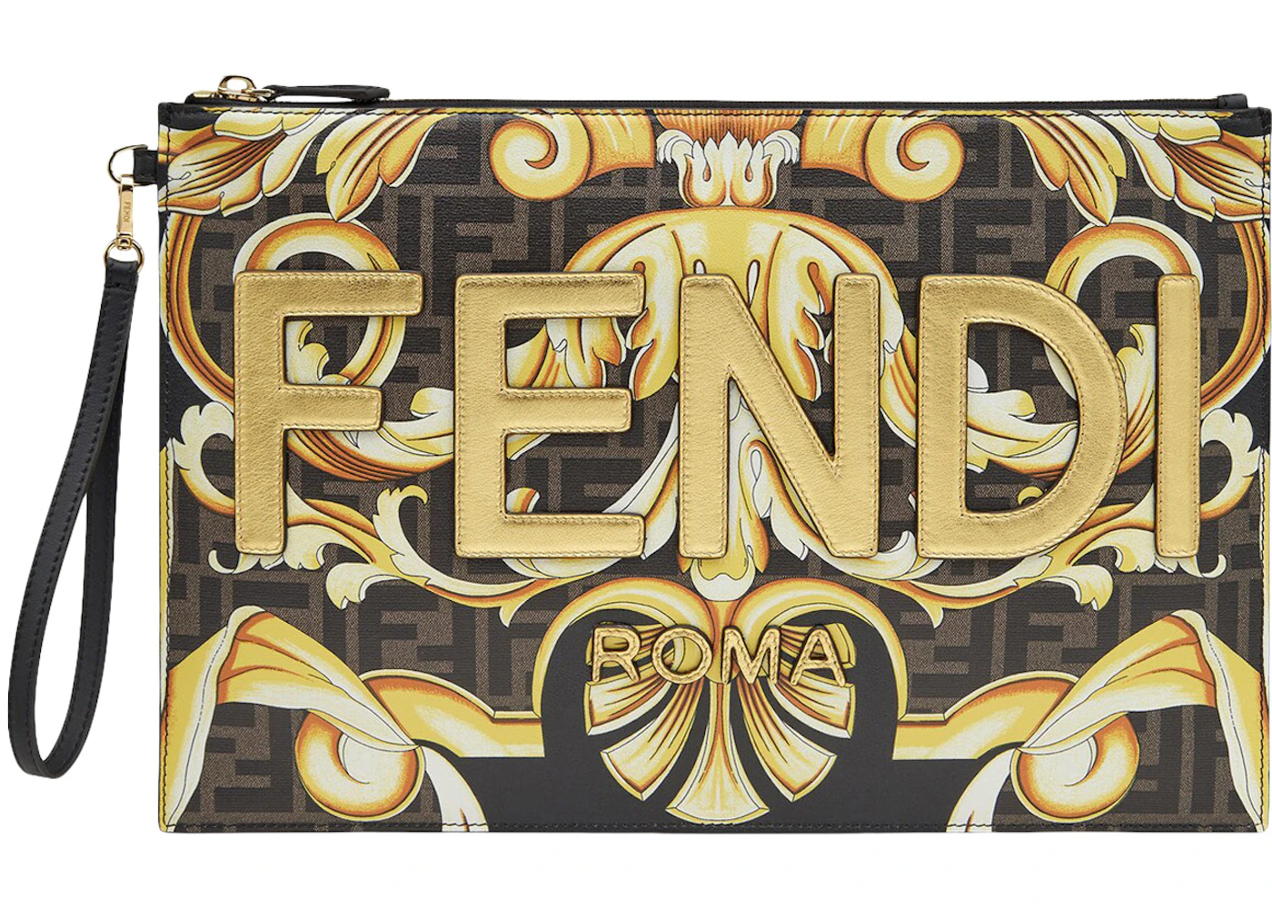 Fendi Fendace Large Flat Pouch Black/Multicolor in Calfskin