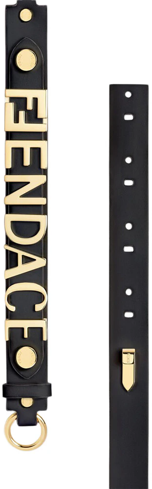 Fendi Fendace Leather Logo Belt Black in Calfskin Leather/Brass with ...