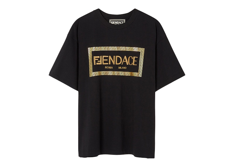 Fendi Fendace Logo Mens T-shirt Black/Gold Men's - SS22 - US